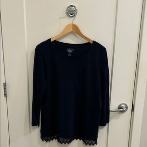 G.H. Bass & Co. Navy Long Sleeve Top with Lace Hem
